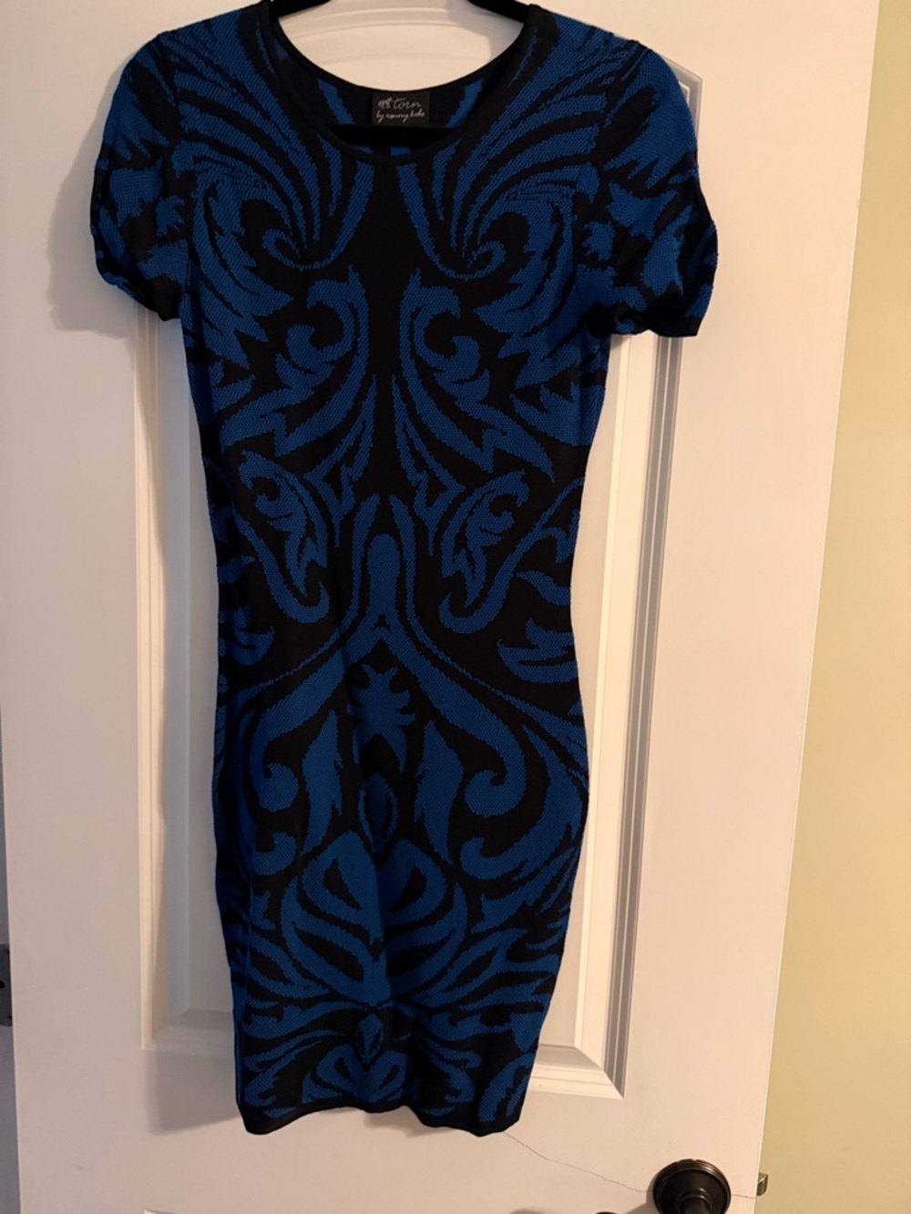 Torn by Ronny Kobo Blue and Black Knit Mini Dress